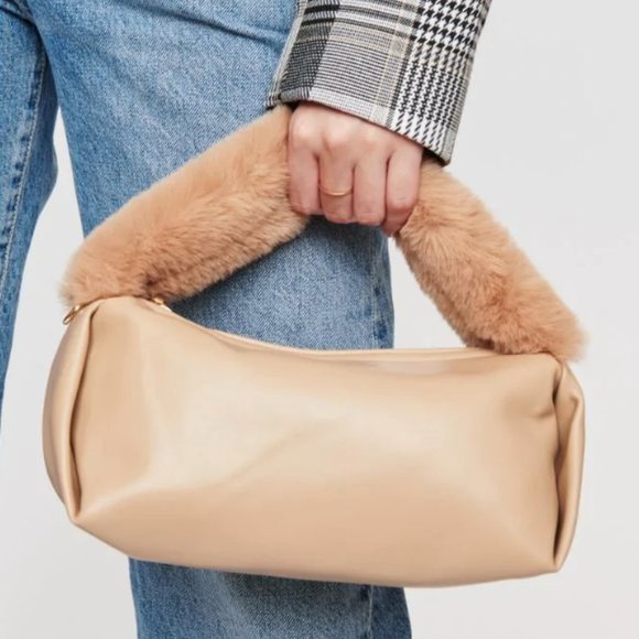 Handbags - Furry Handle Crossbody Small Bag Neutral